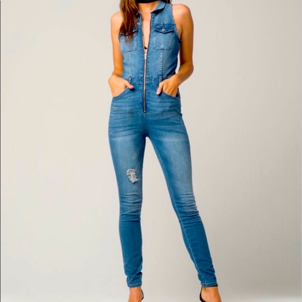 SoldAlmost famous denim jumpsuit